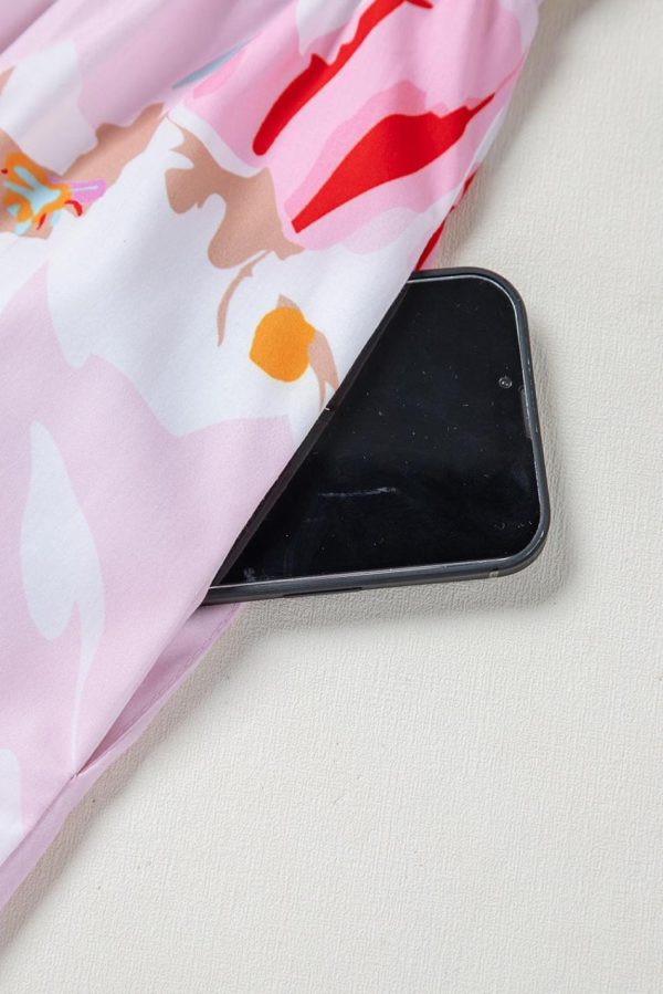 Women Pink Floral Print Knotted Shoulder Smocked Maxi Dress | Maxi Dresses - Image 5