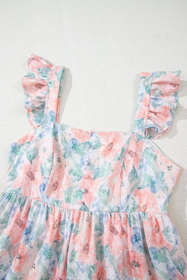 Women Pink Floral Print Square Neck Backless Dress With Slit | Maxi Dresses - Image 3