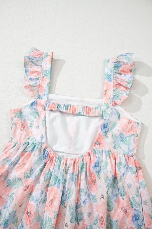 Women Pink Floral Print Square Neck Backless Dress With Slit | Maxi Dresses - Image 4