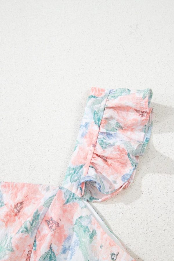 Women Pink Floral Print Square Neck Backless Dress With Slit | Maxi Dresses - Image 5