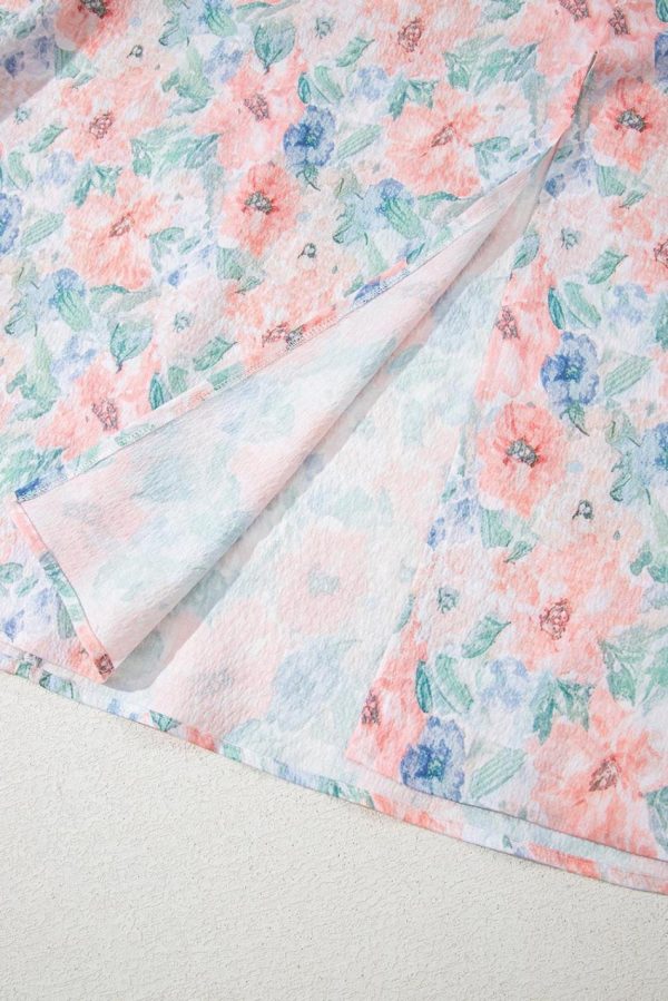 Women Pink Floral Print Square Neck Backless Dress With Slit | Maxi Dresses - Image 6
