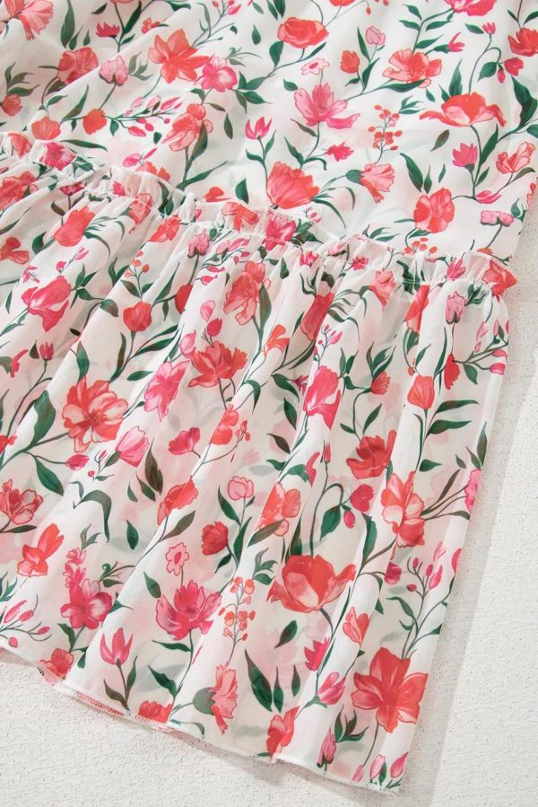 Women Pink Floral Puff Sleeve Square Neck Empire Waist Tiered Maxi Dress | Maxi Dresses - Image 6