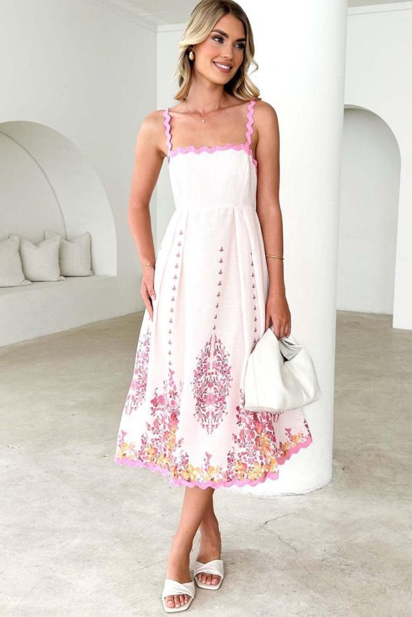 Women Pink Floral Ric Rac Spaghetti Strap Backless Dress | Maxi Dresses - Image 2