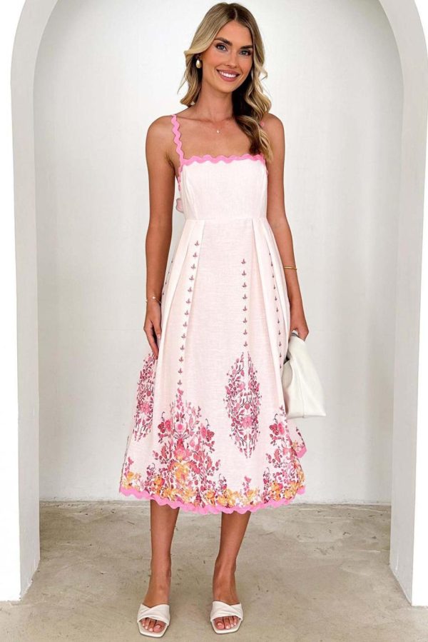 Women Pink Floral Ric Rac Spaghetti Strap Backless Dress | Maxi Dresses - Image 3
