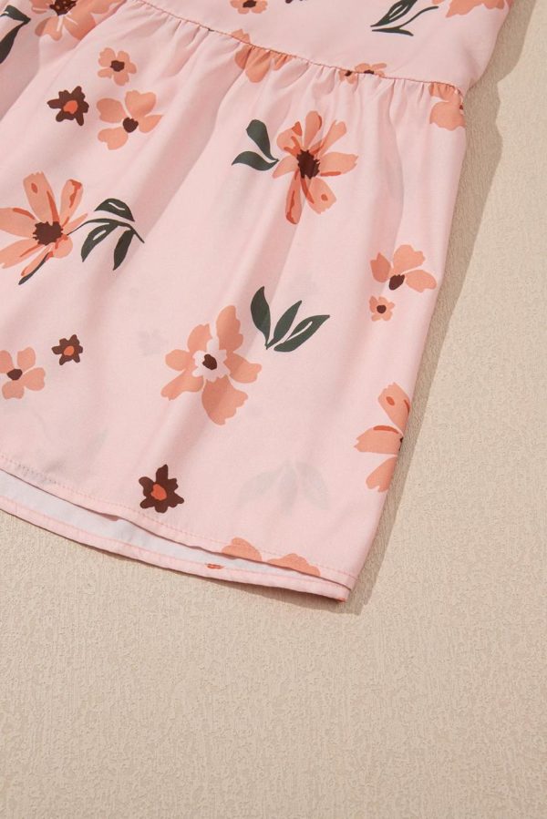 Women Pink Floral V Neck Smocked High Waist Ruffle Hem Maxi Dress | Maxi Dresses - Image 5