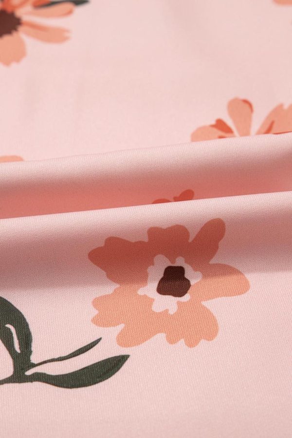 Women Pink Floral V Neck Smocked High Waist Ruffle Hem Maxi Dress | Maxi Dresses - Image 6