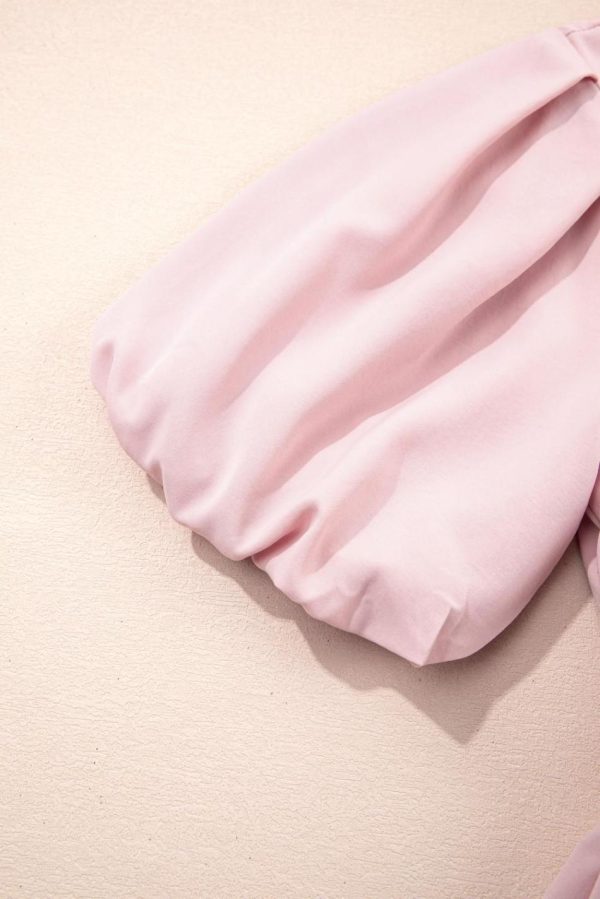 Women Pink Puff Sleeve High Waist Flowy Midi Dress | Midi Dresses - Image 6