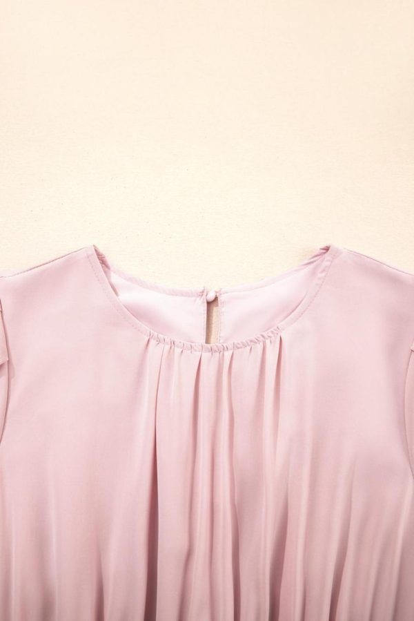 Women Pink Puff Sleeve High Waist Flowy Midi Dress | Midi Dresses - Image 7