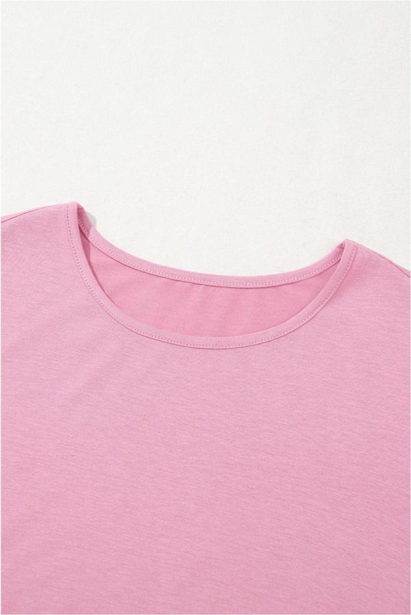 Women Pink Solid Color Short Sleeve High Waist Pocketed Midi Dress | Midi Dresses