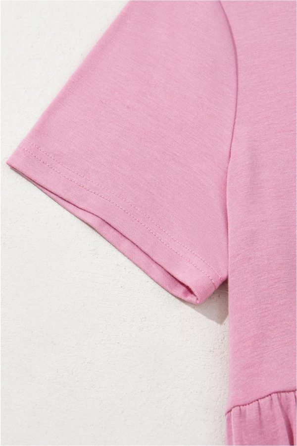 Women Pink Solid Color Short Sleeve High Waist Pocketed Midi Dress | Midi Dresses - Image 2