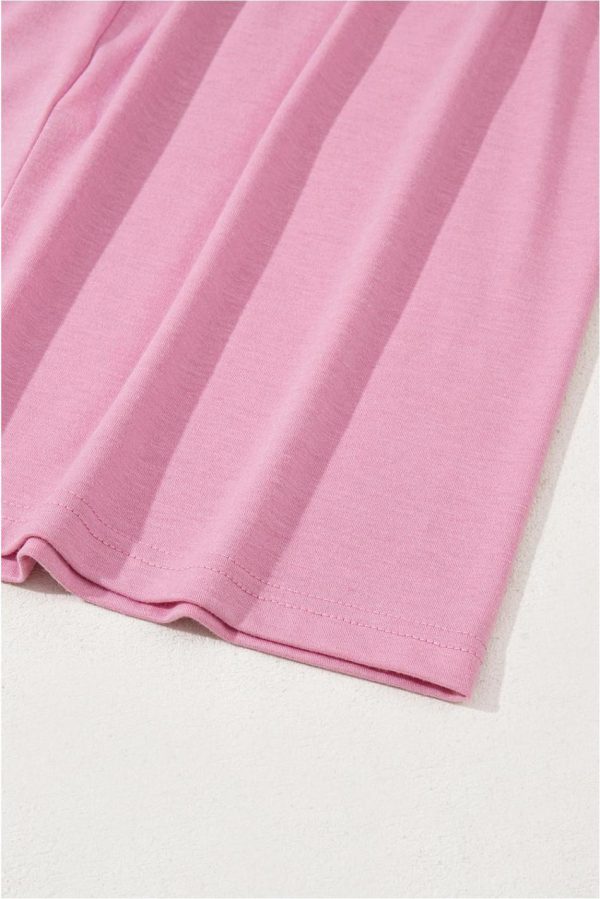 Women Pink Solid Color Short Sleeve High Waist Pocketed Midi Dress | Midi Dresses - Image 4