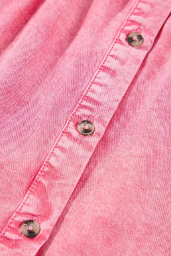 Women Pink Washed Ruffle Short Sleeve Ruched Denim Mini Dress | Short Dresses - Image 5