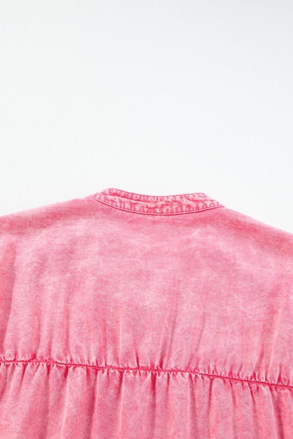 Women Pink Washed Ruffle Short Sleeve Ruched Denim Mini Dress | Short Dresses - Image 7