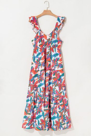 Women Red Boho Floral Ruffled Strap V Neck Maxi Dress | Maxi Dresses