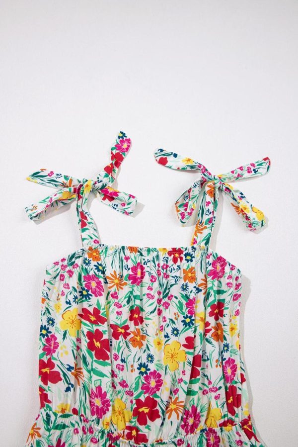 Women Red Floral Print Knotted Strap Cinched Waist Ruffle Hem Mini Dress | Short Dresses - Image 5