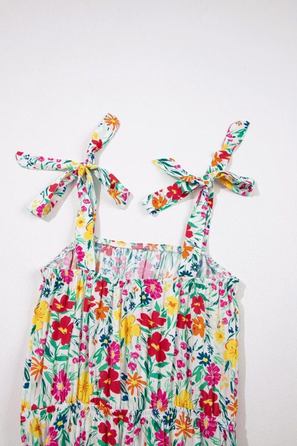 Women Red Floral Print Knotted Strap Cinched Waist Ruffle Hem Mini Dress | Short Dresses - Image 6