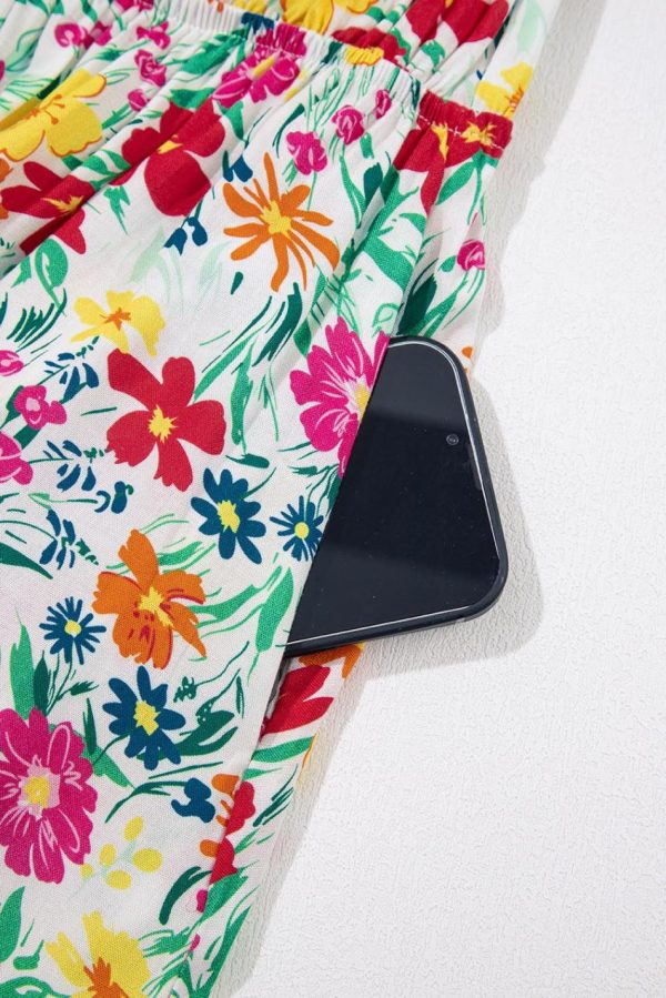 Women Red Floral Print Knotted Strap Cinched Waist Ruffle Hem Mini Dress | Short Dresses - Image 7