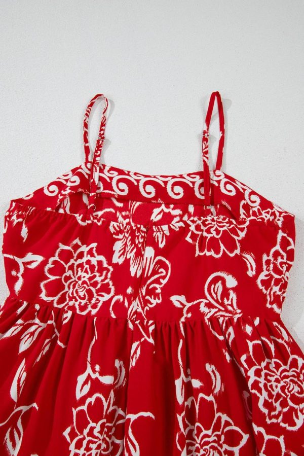 Women Red Floral Print Spaghetti Strap Empire Waist Maxi Dress | Maxi Dresses - Image 7