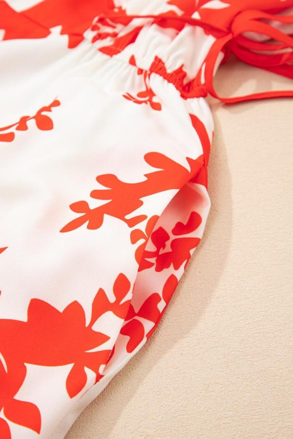 Women Red Floral Print Trimmed V Neck Ruffle Sleeve Maxi Dress | Maxi Dresses - Image 6