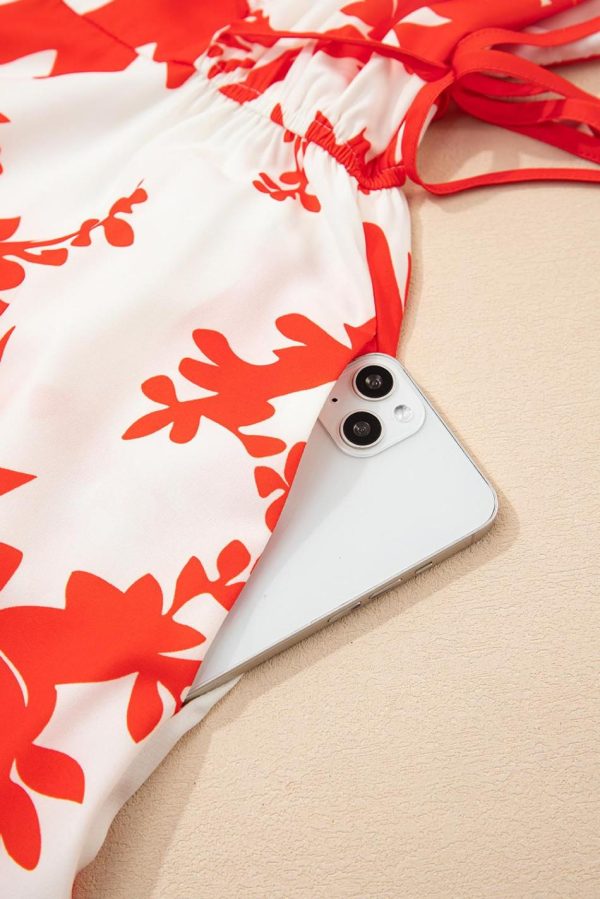 Women Red Floral Print Trimmed V Neck Ruffle Sleeve Maxi Dress | Maxi Dresses - Image 7