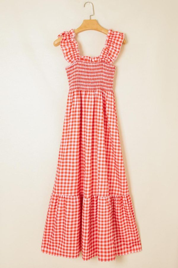 Women Red Plaid Square Neck Sleeveless Maxi Dress | Maxi Dresses - Image 2