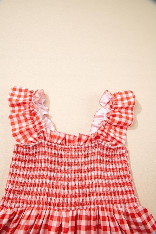 Women Red Plaid Square Neck Sleeveless Maxi Dress | Maxi Dresses - Image 3