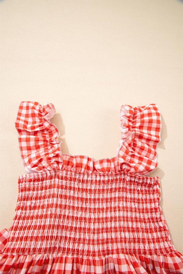 Women Red Plaid Square Neck Sleeveless Maxi Dress | Maxi Dresses - Image 4