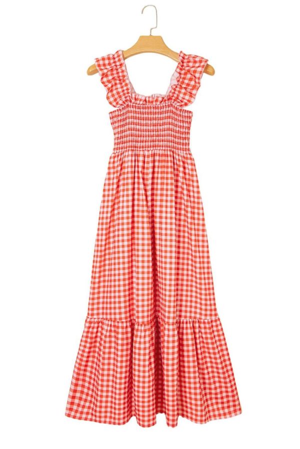 Women Red Plaid Square Neck Sleeveless Maxi Dress | Maxi Dresses - Image 7