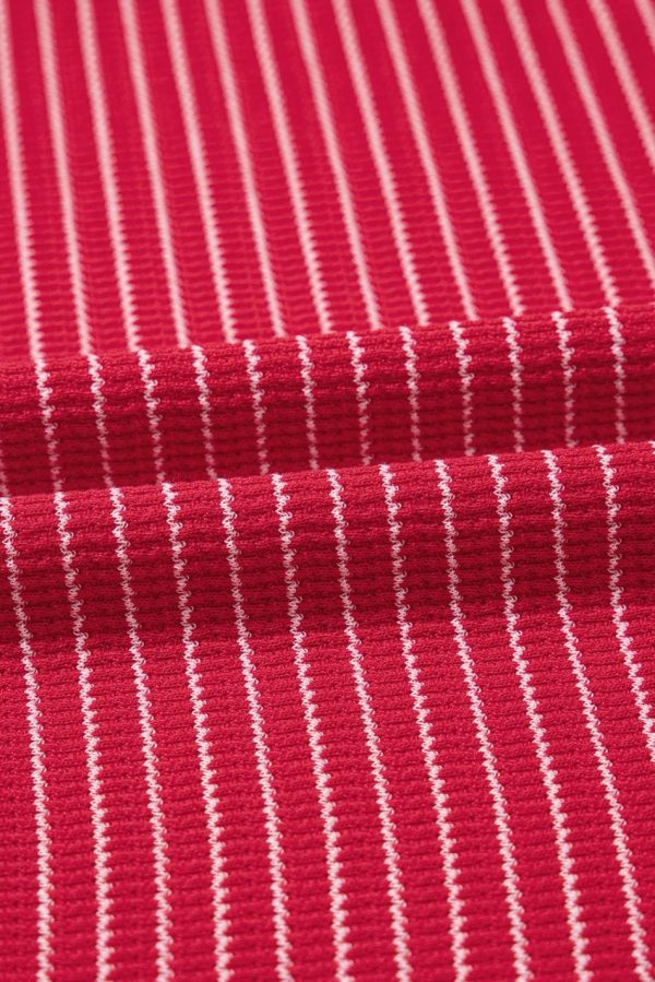 Women Red Striped Criss Cross Back Side Slits Slim Fit Sleeveless Dress | Midi Dresses - Image 4