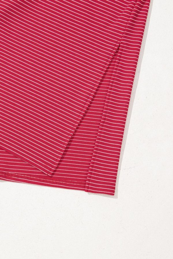 Women Red Striped Criss Cross Back Side Slits Slim Fit Sleeveless Dress | Midi Dresses - Image 6