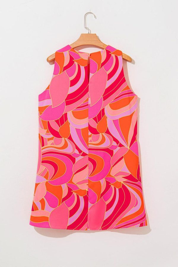 Women Rose Abstract Floral Print Sleeveless Shift Mini Dress | Short Dresses - Image 6