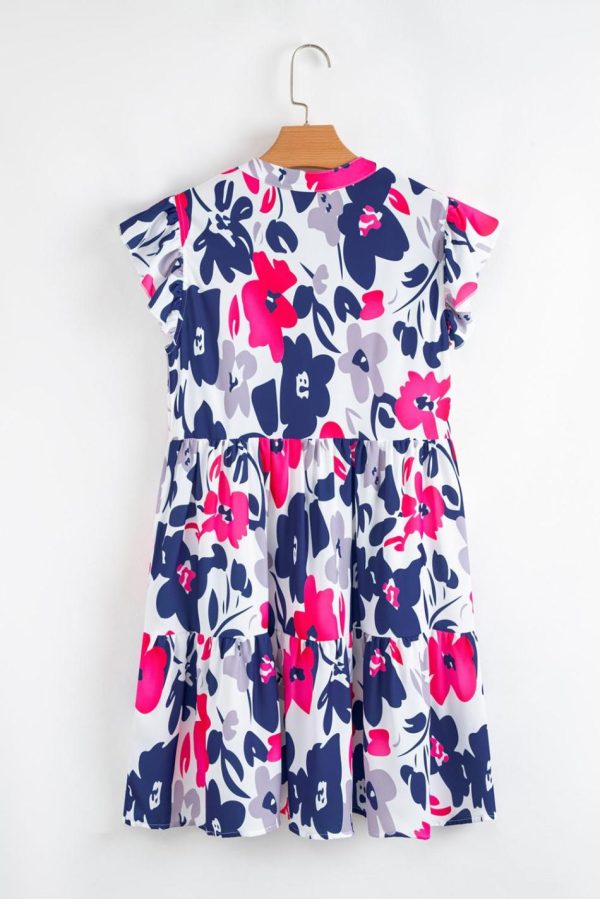 Women Rose Floral Print Notched Neck Flutter Sleeve Mini Dress | Short Dresses - Image 3