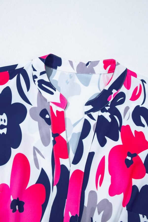 Women Rose Floral Print Notched Neck Flutter Sleeve Mini Dress | Short Dresses - Image 4