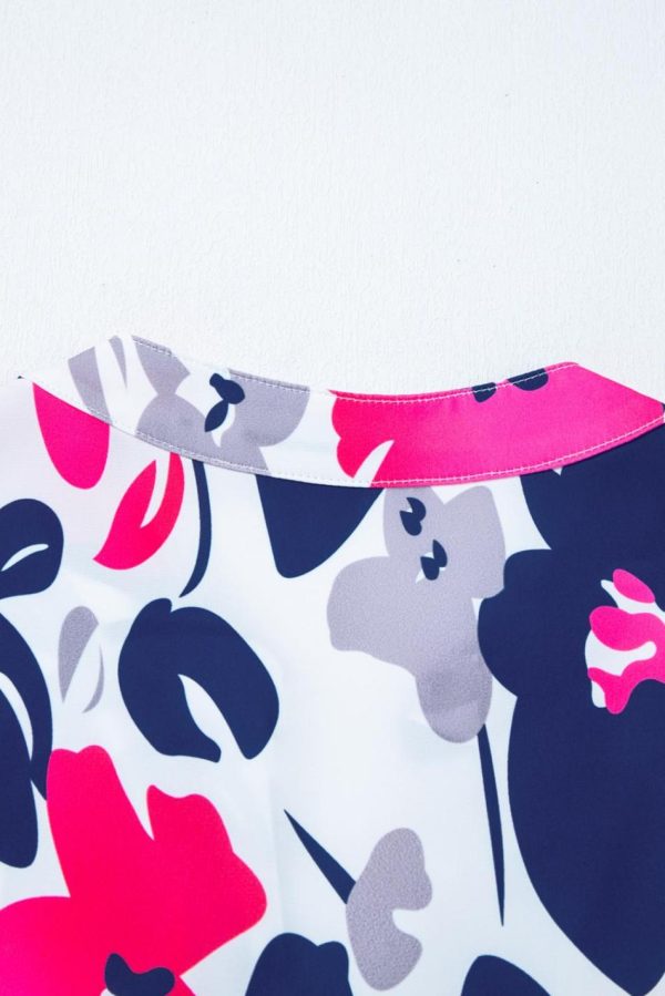 Women Rose Floral Print Notched Neck Flutter Sleeve Mini Dress | Short Dresses - Image 7
