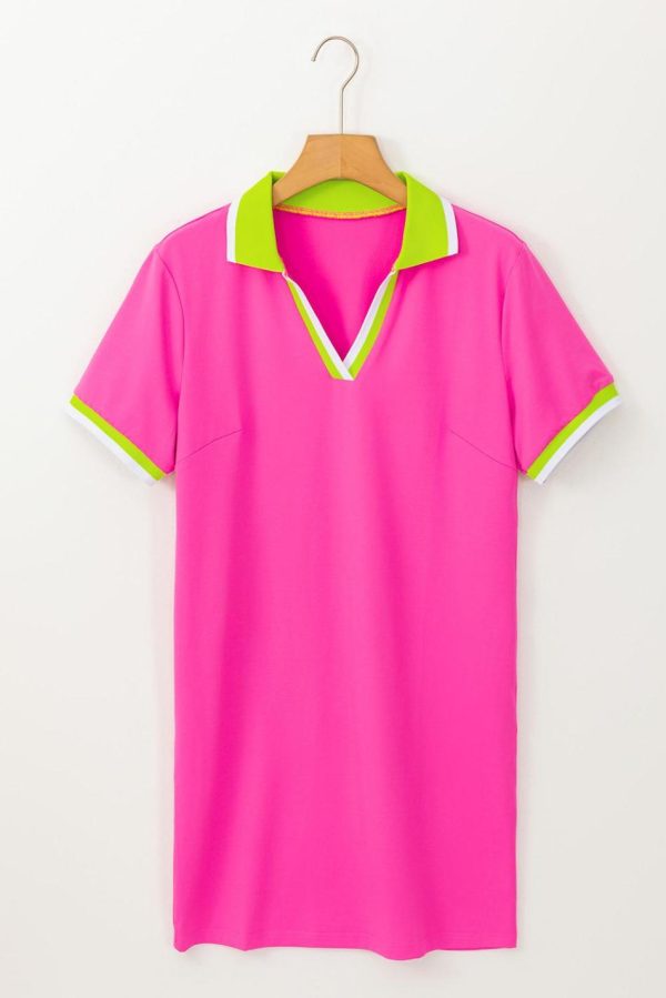 Women Rose Red Pop Of Color Neckline T-Shirt Dress | Short Dresses - Image 2