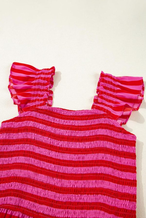 Women Rose Stripe Ruffle Strap Shirred Bodice Tiered Maxi Dress | Maxi Dresses - Image 4