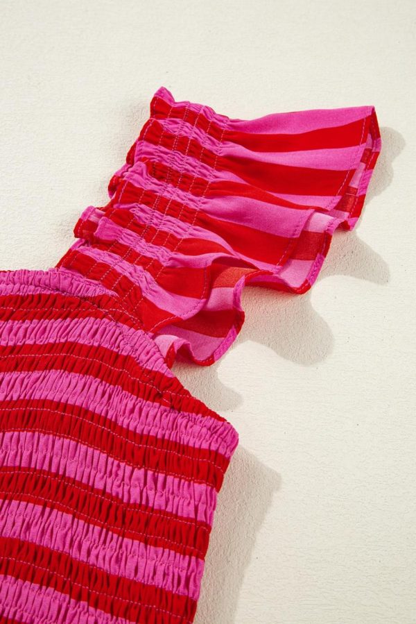 Women Rose Stripe Ruffle Strap Shirred Bodice Tiered Maxi Dress | Maxi Dresses - Image 5