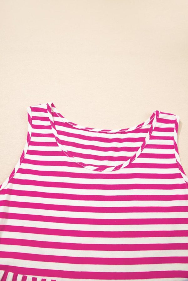 Women Rose Stripe U Neck Sleeveless Loose Fit Mini Dress | Short Dresses - Image 3