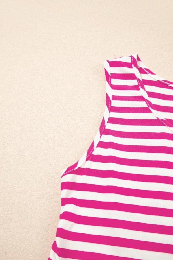 Women Rose Stripe U Neck Sleeveless Loose Fit Mini Dress | Short Dresses - Image 4