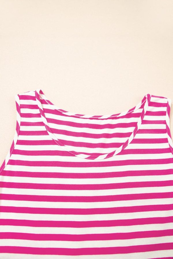 Women Rose Stripe U Neck Sleeveless Loose Fit Mini Dress | Short Dresses - Image 5