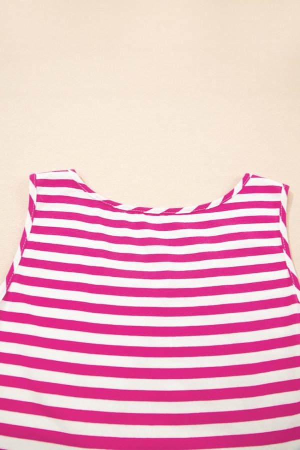 Women Rose Stripe U Neck Sleeveless Loose Fit Mini Dress | Short Dresses - Image 6