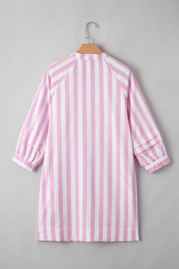 Women Rose Striped Long Sleeve Buttons Loose Mini Dress | Short Dresses - Image 5