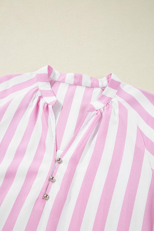 Women Rose Striped Long Sleeve Buttons Loose Mini Dress | Short Dresses - Image 6
