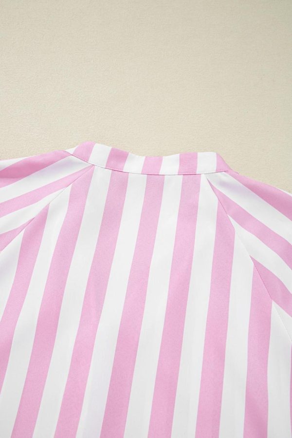 Women Rose Striped Long Sleeve Buttons Loose Mini Dress | Short Dresses - Image 7
