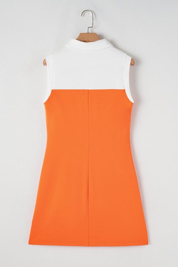 Women Russet Orange Colorblock Quarter Zip Collared Athletic Mini Dress | Short Dresses - Image 5