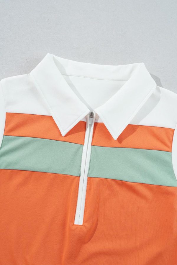 Women Russet Orange Colorblock Quarter Zip Collared Athletic Mini Dress | Short Dresses - Image 6