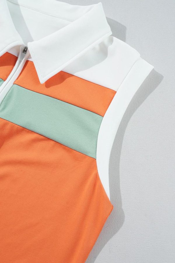 Women Russet Orange Colorblock Quarter Zip Collared Athletic Mini Dress | Short Dresses - Image 7