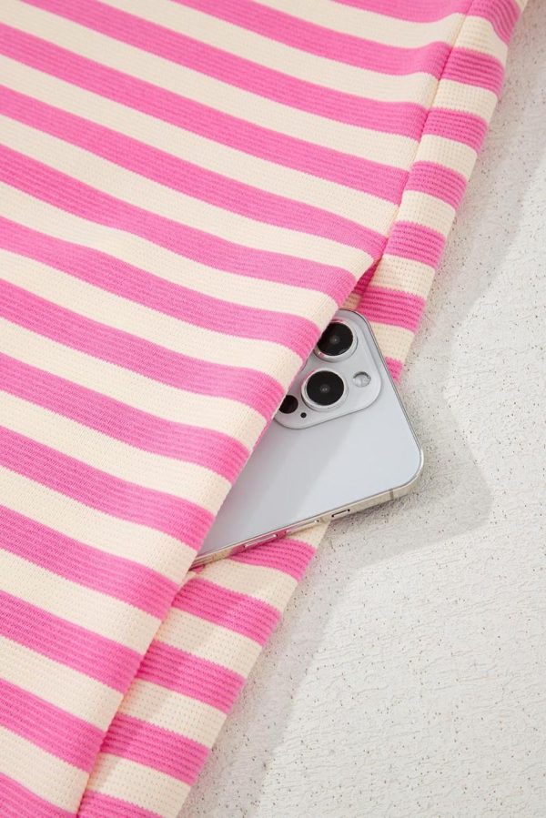Women Sachet Pink Striped Ruffle Short Sleeve Pop Of Color Neckline Dress | Short Dresses - Image 7