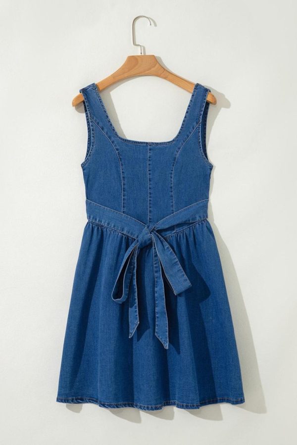 Women Sail Blue Bowknot A-Line Sleeveless Denim Dress | Short Dresses - Image 4