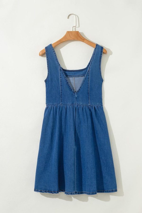 Women Sail Blue Bowknot A-Line Sleeveless Denim Dress | Short Dresses - Image 5